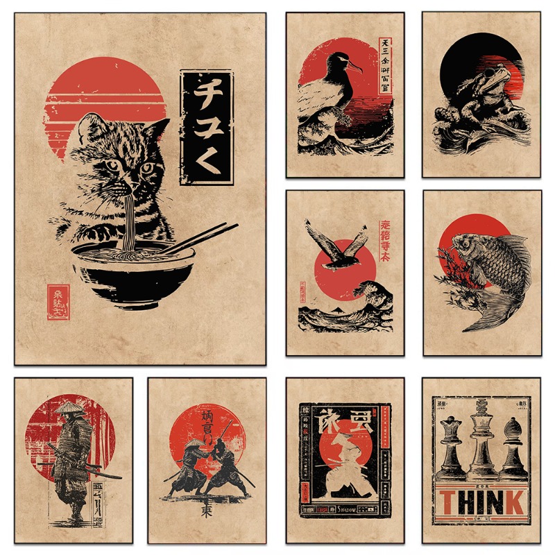 Japanese Lifestyle Gifts - Lukisan Kanvas Poster Vintage Ikan Koi