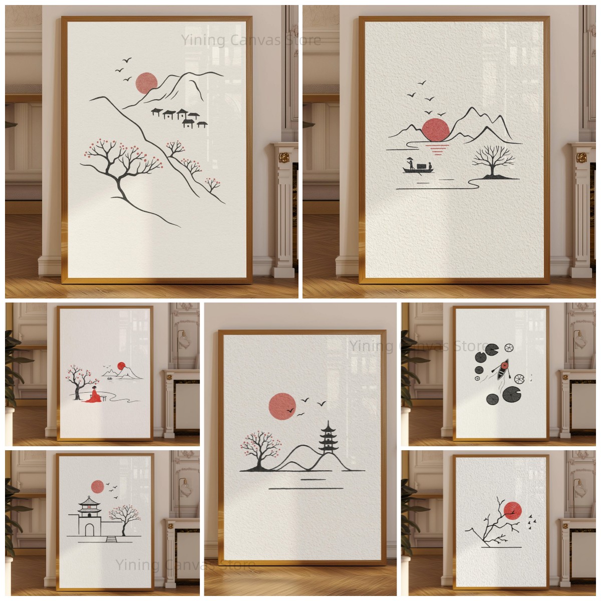Japanese Minimalist Lifestyle - Poster Tinta Jepang Minimalis, Seni Garis