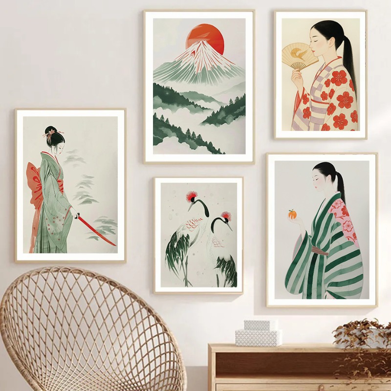 Japanese Minimalist Lifestyle - Gunung Fuji & Crane Cetak Dinding