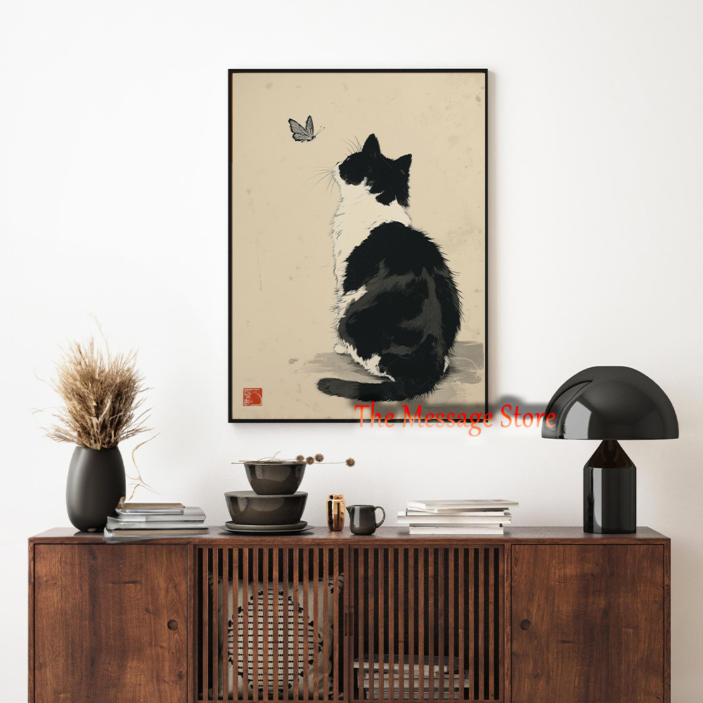 Poster Hewan Zen Kucing Minima - Japanese Minimalist Lifestyle ulasan dan harga