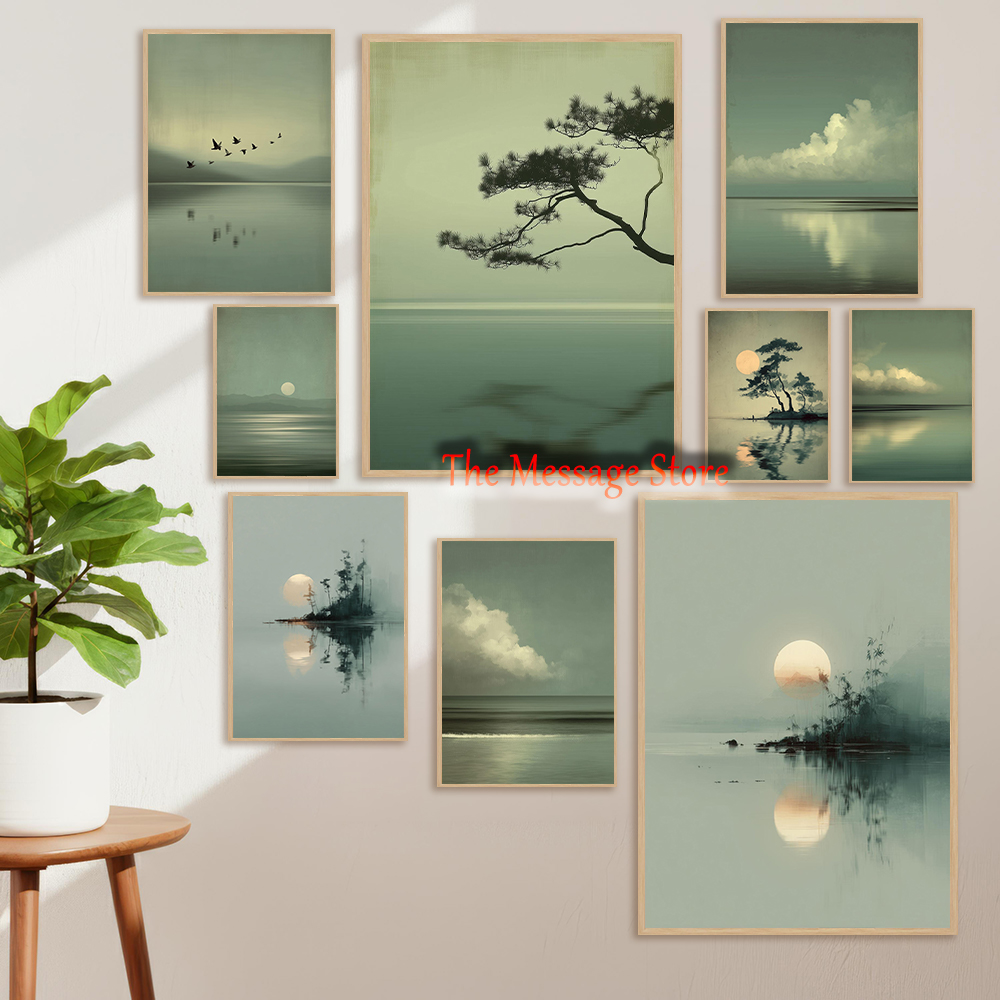 Lukisan Kanvas Poster Hijau Sa - Japanese Minimalist Lifestyle ulasan dan harga